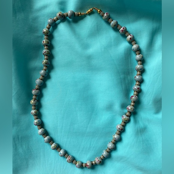 Vintage Venetian Style Ceramic Floral Beaded Necklace